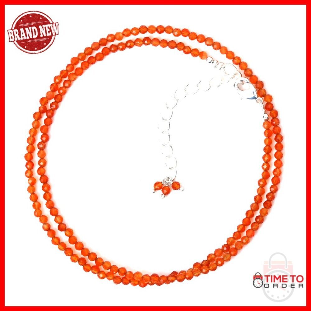Faceted Carnelian Crystal Necklace, 18 Inch Silver Plated Chain, Energy Healing